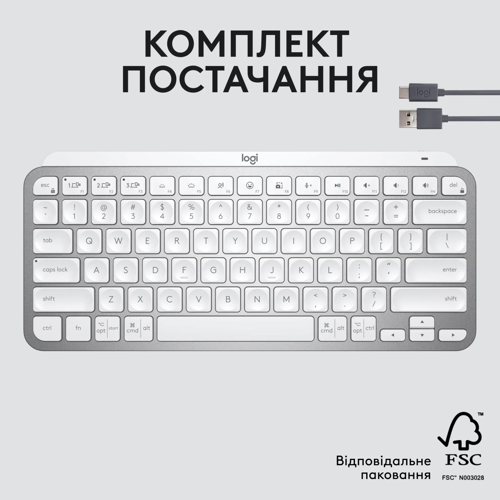 Клавиатура Logitech MX Keys Mini For Mac Wireless Illuminated Pale Grey (920-010526) UA