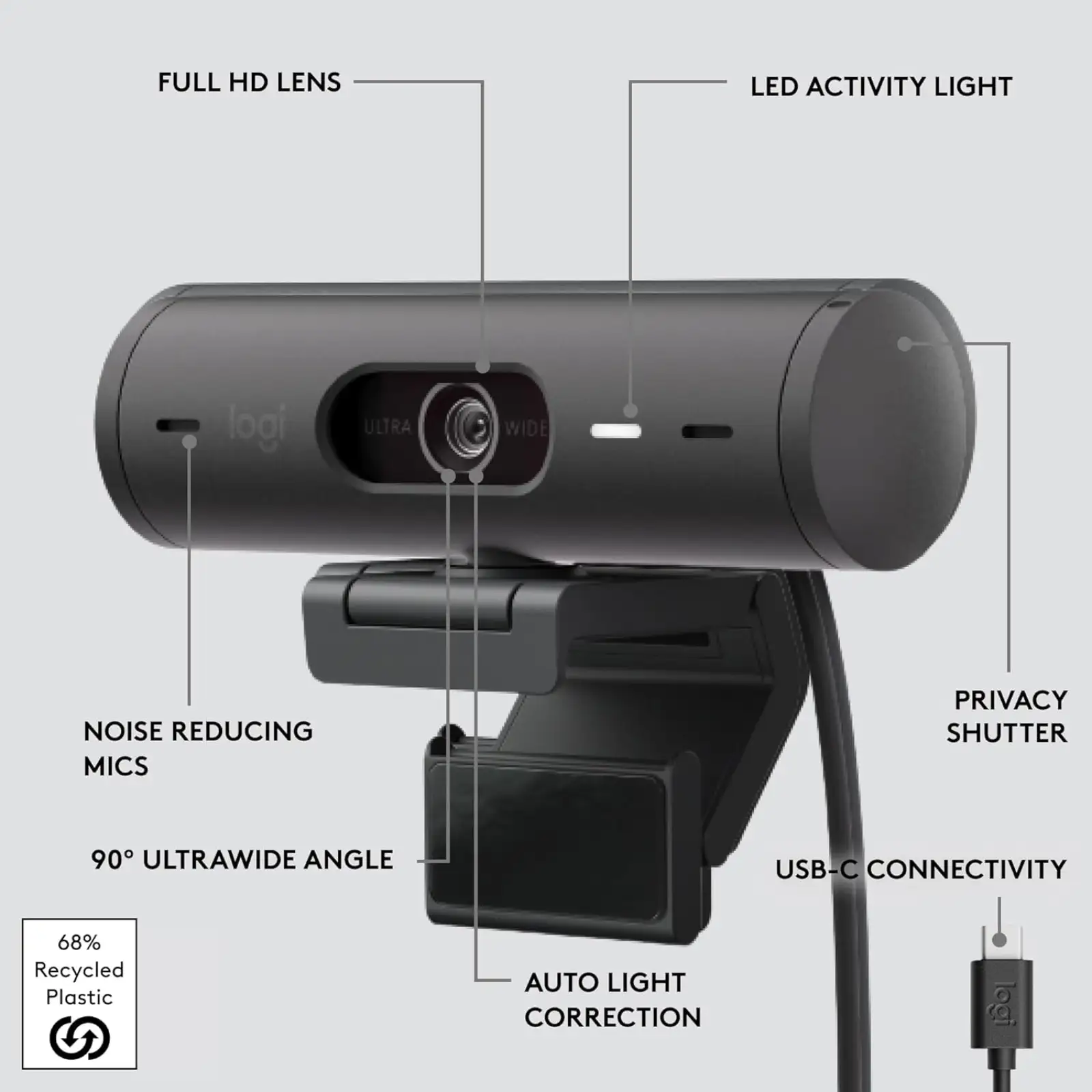 Веб-камера Logitech Brio 501 Black (960-001514)