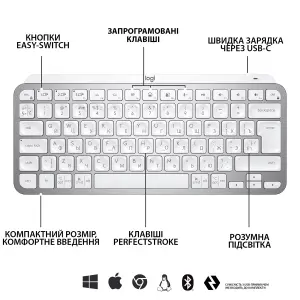 Клавиатура Logitech MX Keys Mini Minimalist US Pale Grey (920-010499) UA