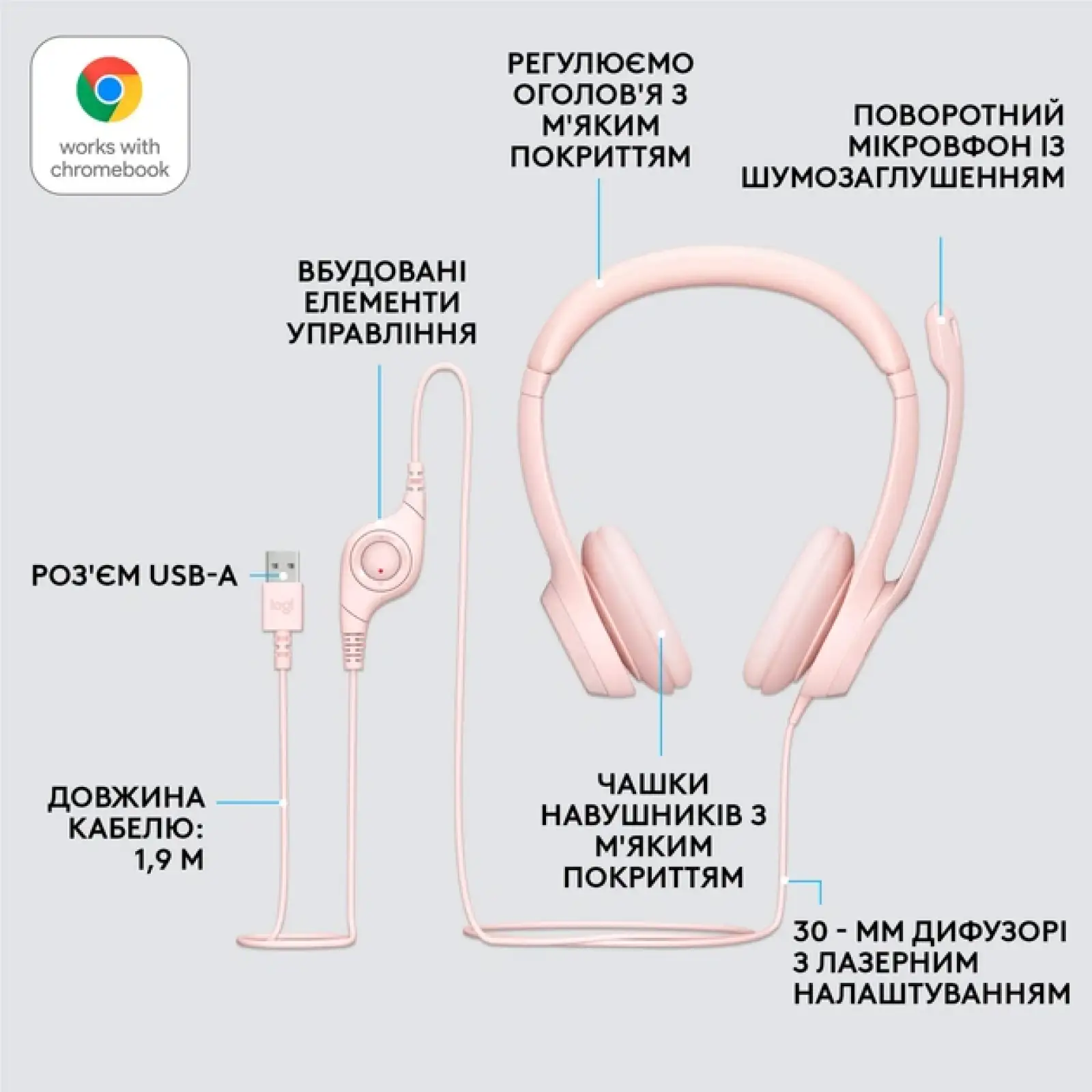Гарнітура Logitech H390 USB Rose (981-001281, 981-001282)