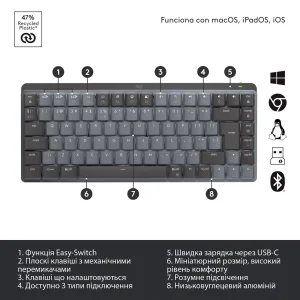 Клавиатура беспроводная Logitech MX Mechanical Mini Clicky Illuminated Graphite (920-010782) UA