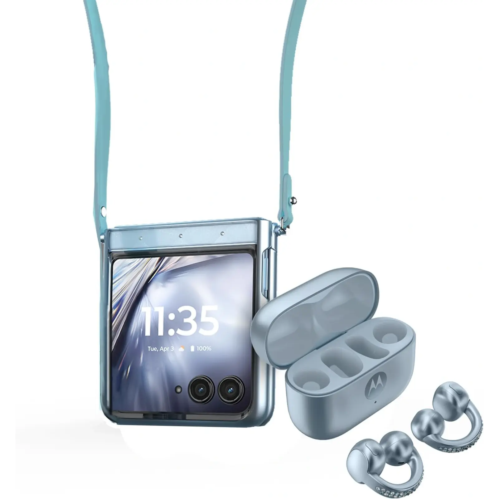 Смартфон Motorola Razr Ultra 2025 16/256GB Ice Melt with Buds Loop (Collections Crystal by Swarovski) (PB880025US)