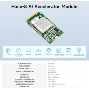 Модуль AI-ускорителя Waveshare Hailo-8 M.2 AI Accelerator Module (26 TOPS) для Raspberry Pi 5 / PC
