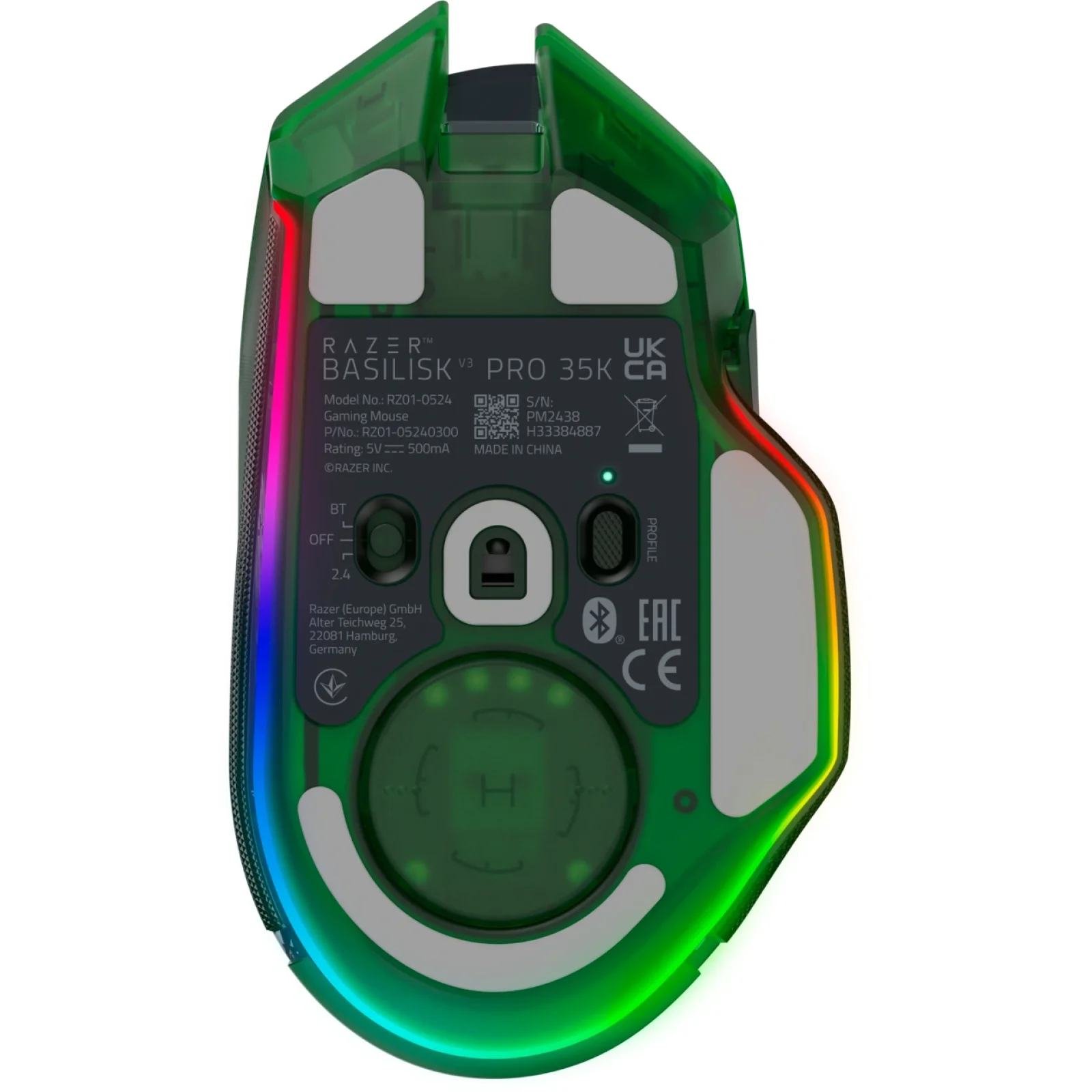 Миша Razer Basilisk V3 PRO Wireless 35K Phantom Green (RZ01-05240300-R3G1) UA