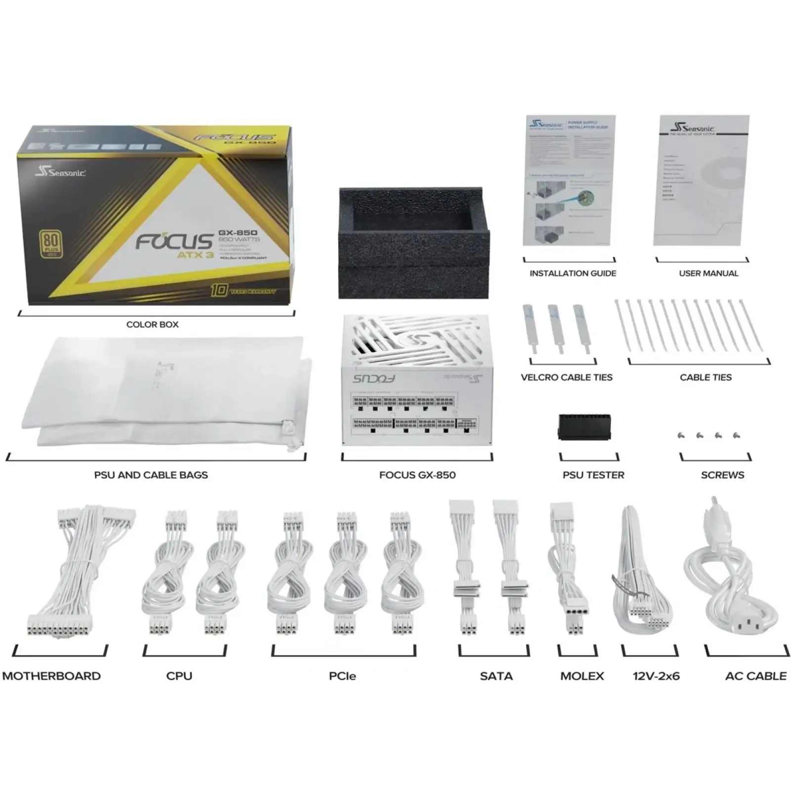 Блок живлення SeaSonic Focus GX-850 ATX 3.1 White (FOCUS-GX-850-ATX31-WHITE) UA