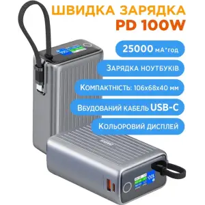 Зовнішній акумулятор Sigma mobile X-power SI25A5QLX 25000 mAh 100W Grey UA