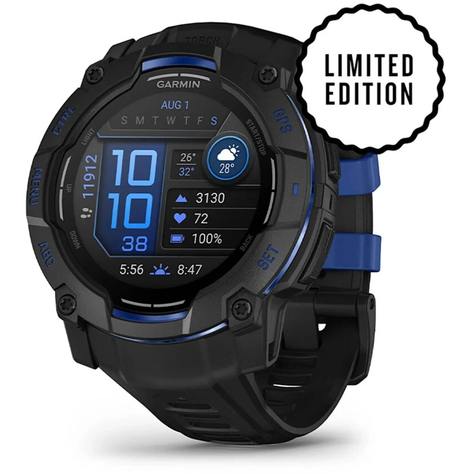 Смарт-годинник Garmin Instinct 3 50mm AMOLED Black with Black/Bolt Blue Band (010-03020-03)
