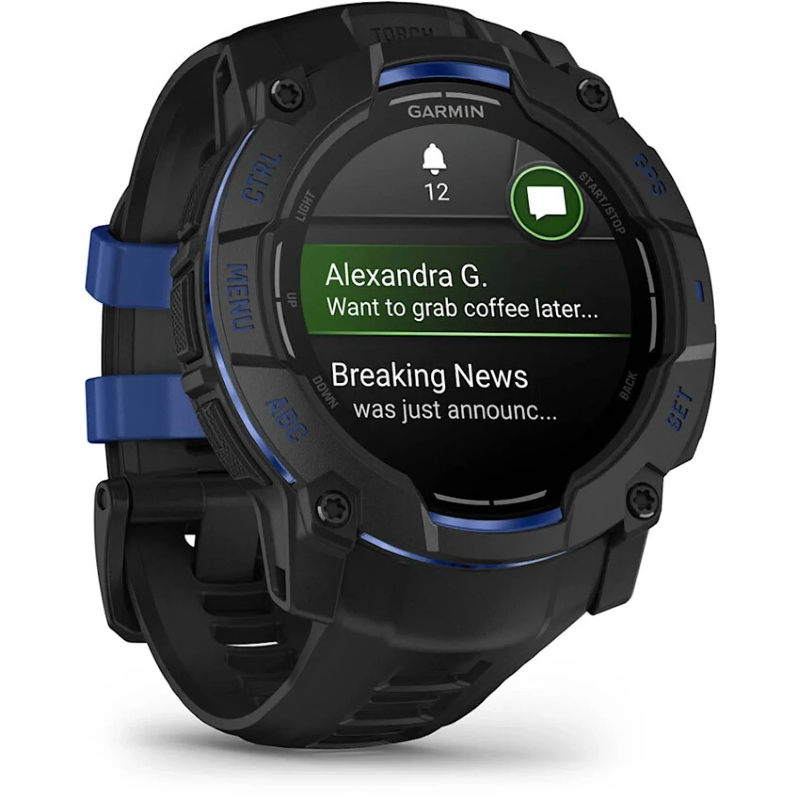 Смарт-годинник Garmin Instinct 3 50mm AMOLED Black with Black/Bolt Blue Band (010-03020-03)