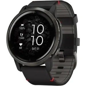 Смарт-годинник Garmin Venu 2 Slate with Black Leather Band (010-02430-21)