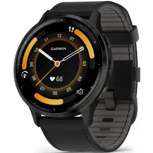 Смарт-годинник Garmin Venu 3 Slate Stainless Steel Bezel with Black Case and Leather Band (010-02784-52)
