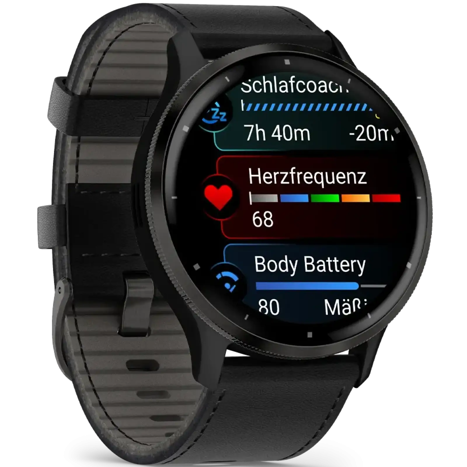 Смарт-годинник GARMIN Venu 3 Slate Stainless Steel Bezel with Black Case and Leather Band (010-02784-52)