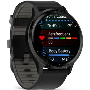 Смарт-годинник GARMIN Venu 3 Slate Stainless Steel Bezel with Black Case and Leather Band (010-02784-52)