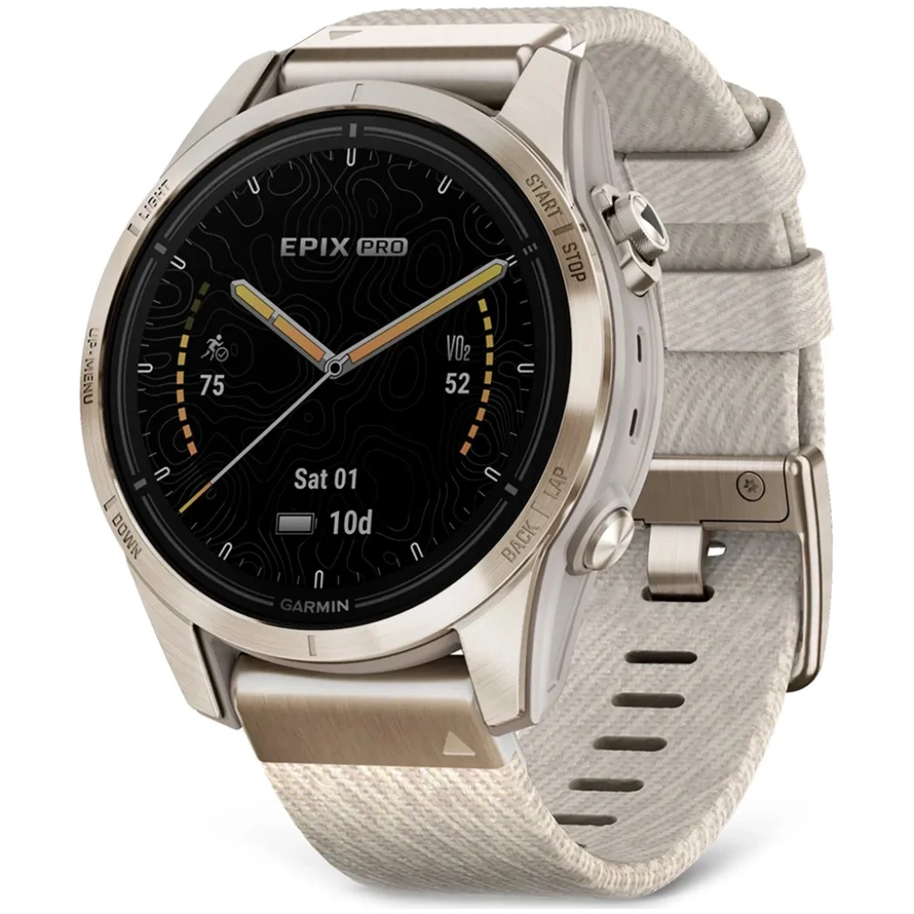 Смарт-часы Garmin Epix Pro (Gen 2) Sapphire Edition 42mm Soft Gold with Cream Heathered Nylon Band (010-02802-20)