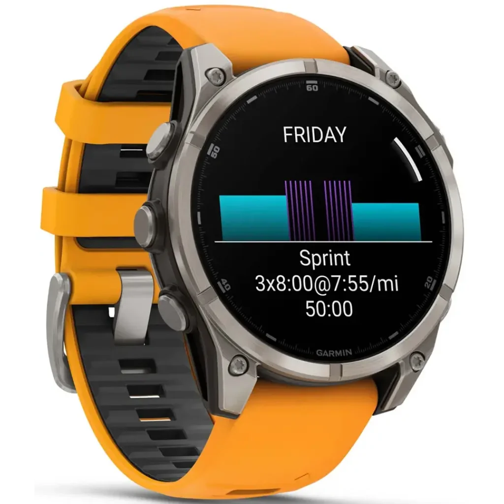 Смарт-годинник Garmin Fenix 8 Amoled 47mm Sapphire Titanium with Spark Orange/Graphite Silicone Band (010-02904-10/11/19)