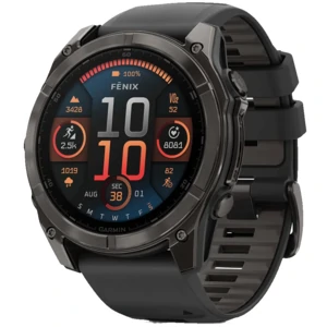 Смарт-годинник Garmin Fenix 8 Amoled 51mm Sapphire Carbon Gray DLC Titanium with Black/Pebble Gray Silicone Band (010-02905-20/21)