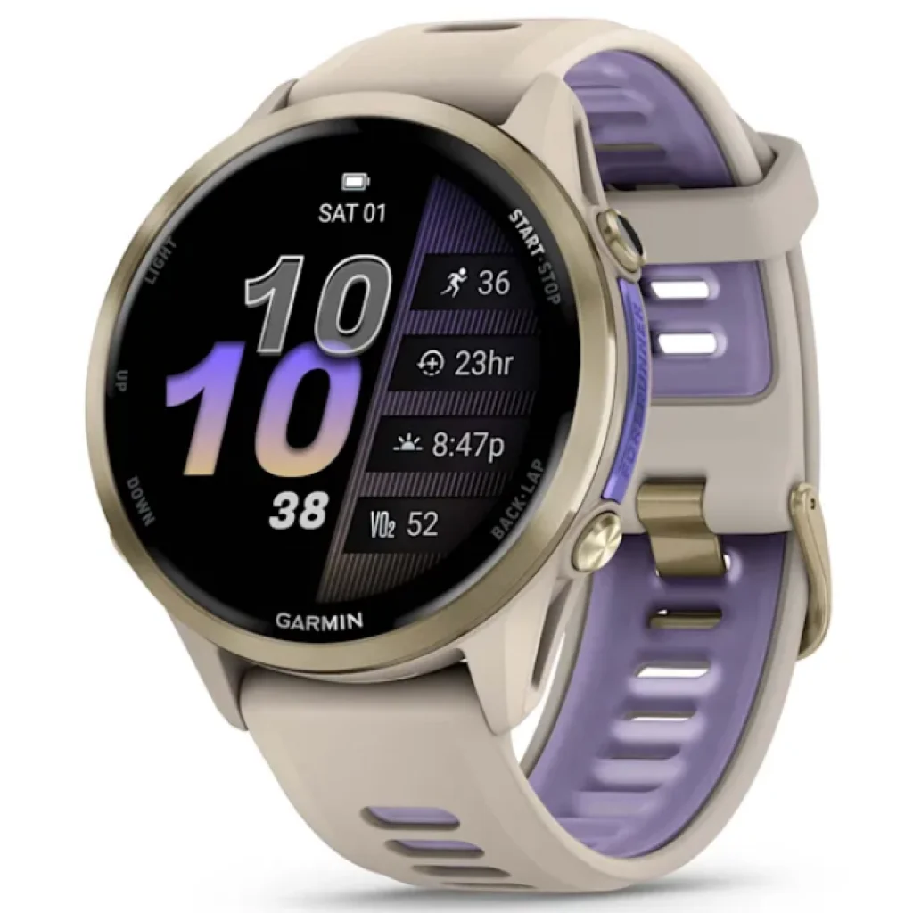 Смарт-годинник Garmin Forerunner 970 Soft Gold Titanium with French Gray Case and French Gray/Translucent Indigo Band (010-02969-02/12)
