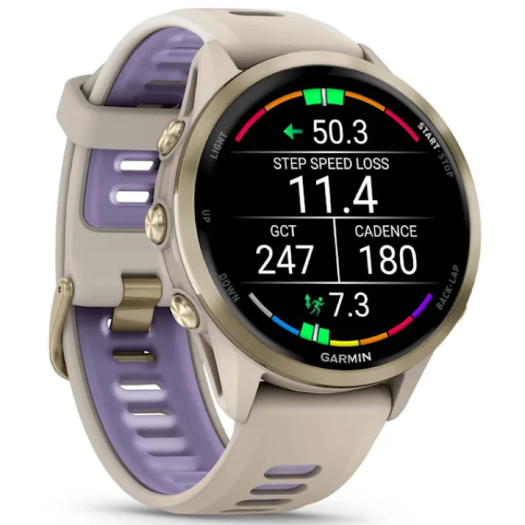 Смарт-годинник Garmin Forerunner 970 Soft Gold Titanium with French Gray Case and French Gray/Translucent Indigo Band (010-02969-02/12)