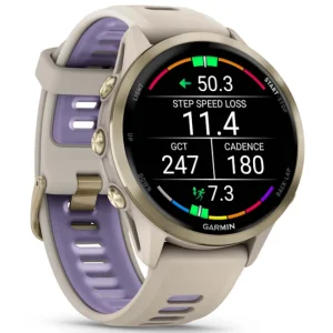 Смарт-годинник Garmin Forerunner 970 Soft Gold Titanium with French Gray Case and French Gray/Translucent Indigo Band (010-02969-02/12)