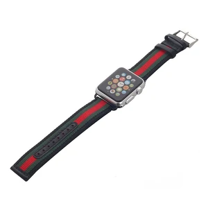 Браслет Pandawell Nylon with Genuine Leather Strap для Apple Watch 38mm/40mm Red/Green