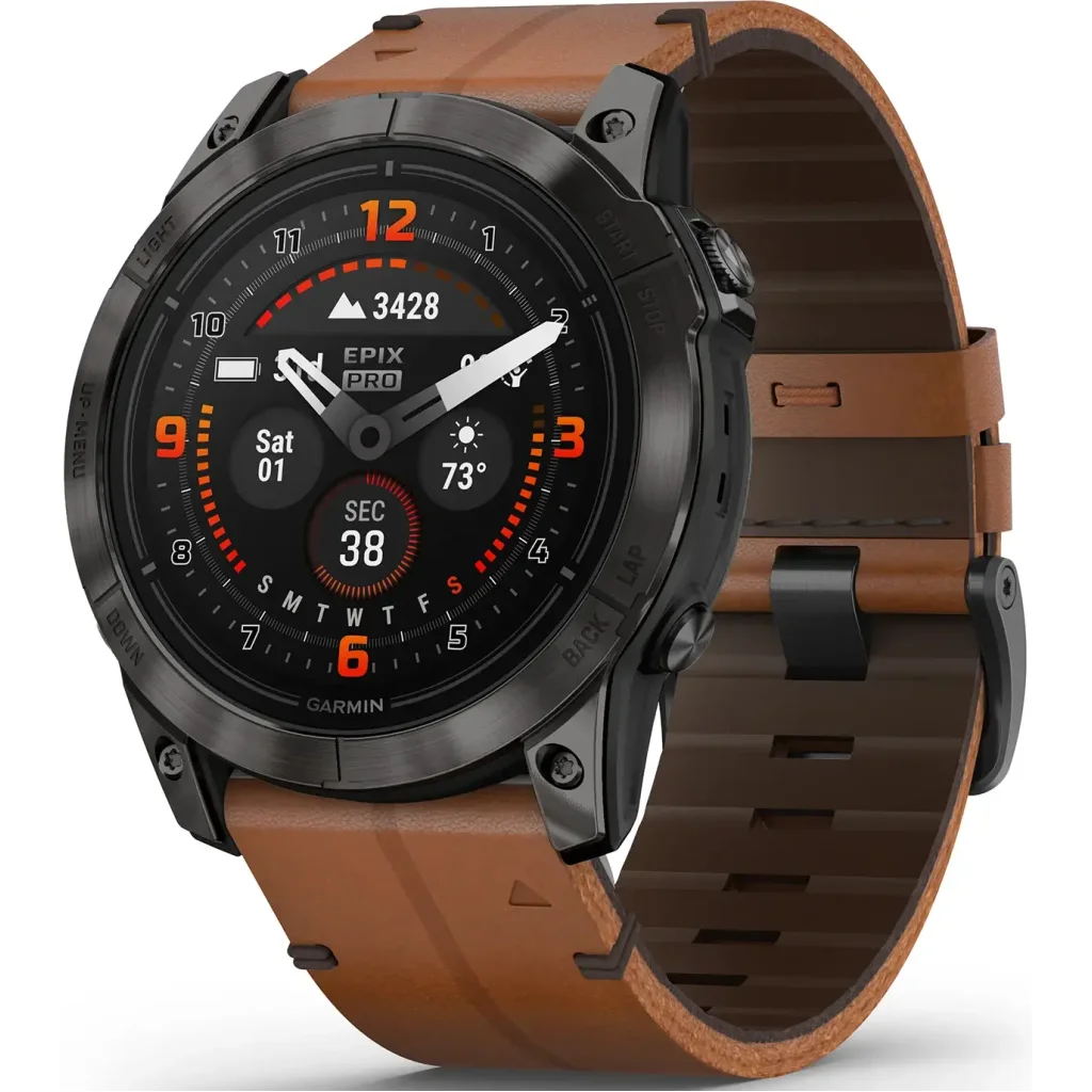 Смарт-годинник GARMIN Epix Pro (Gen 2) Sapphire Edition 51mm Carbon Grey DLC Titanium with Chestnut Leather Band (010-02804-30/31)