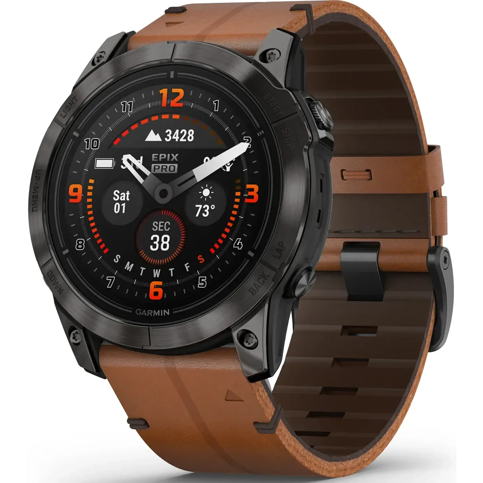Смарт-годинник GARMIN Epix Pro (Gen 2) Sapphire Edition 51mm Carbon Grey DLC Titanium with Chestnut Leather Band (010-02804-30/31)