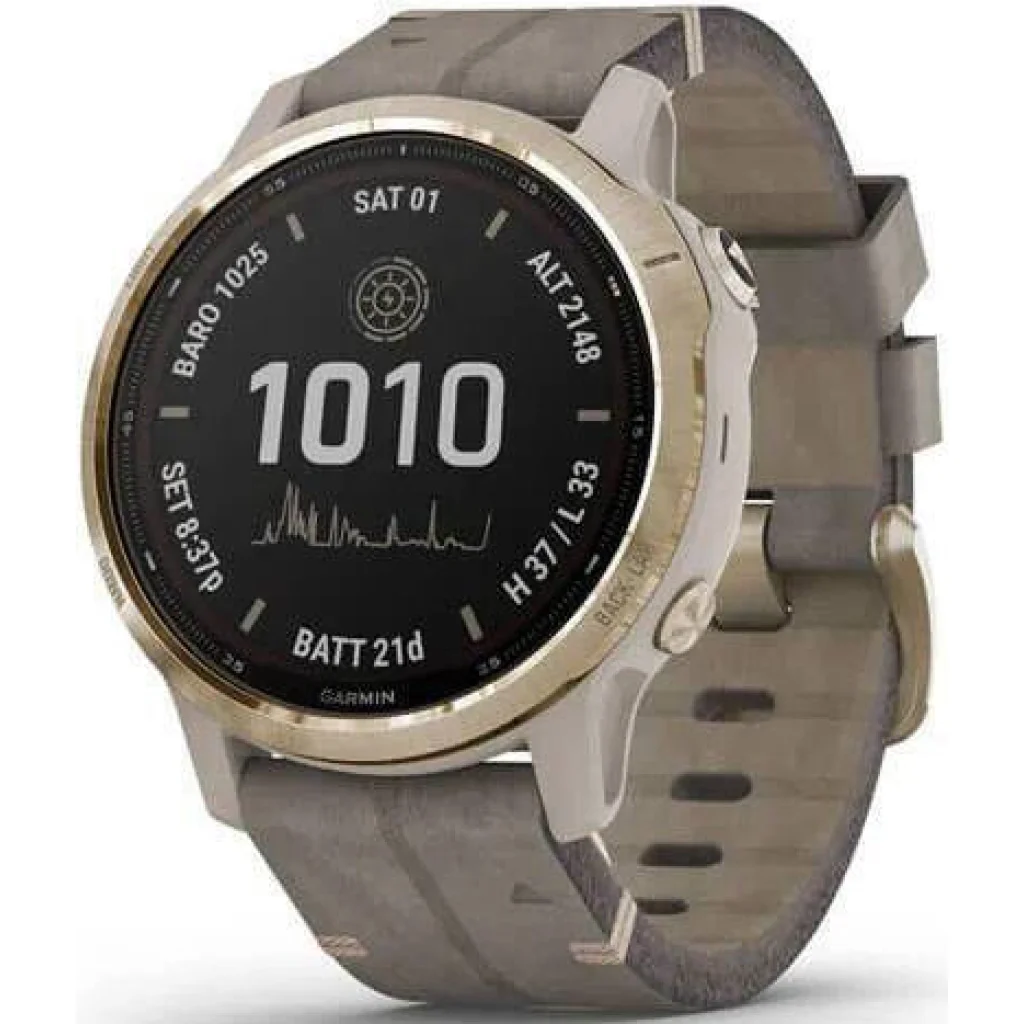 Смарт-годинник GARMIN Fenix 6S Pro Solar Edition Light Gold with Shale Grey Suede Band (010-02409-26)