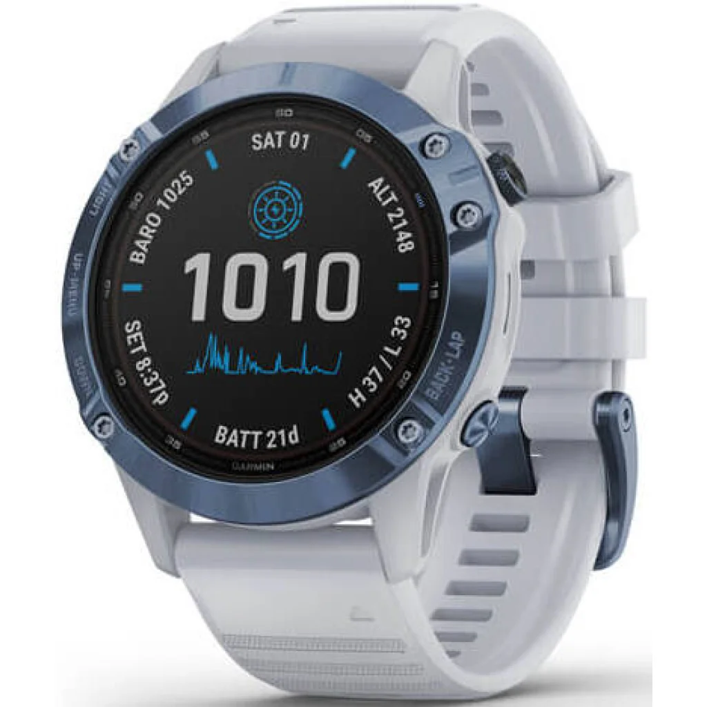 Смарт-часы GARMIN Fenix 6 Pro Solar Mineral Blue Titanium with Whitestone Band (010-02410-18)