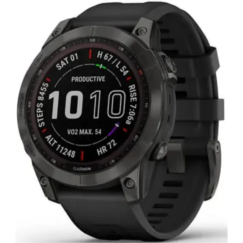 Смарт-годинник GARMIN Fenix 7 Sapphire Solar Carbon Gray DLC Titanium with Black Band (010-02540-20/21)