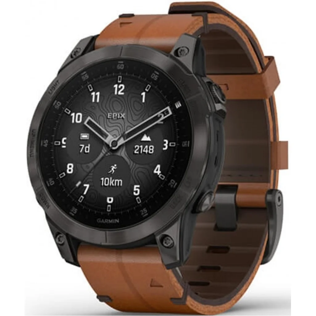 Смарт-годинник GARMIN Epix (Gen 2) Sapphire Black Titanium with Chestnut Leather Band (010-02582-30)