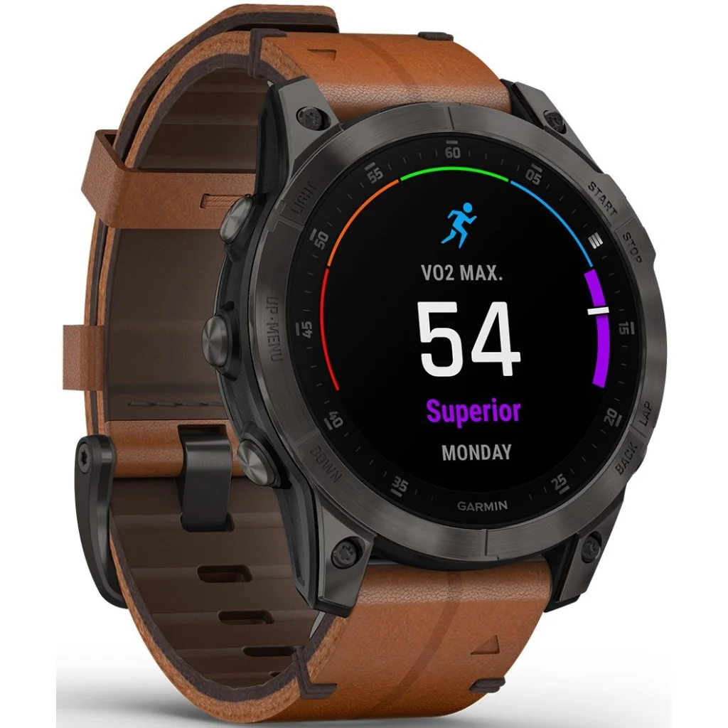 Смарт-годинник GARMIN Epix (Gen 2) Sapphire Black Titanium with Chestnut Leather Band (010-02582-30)