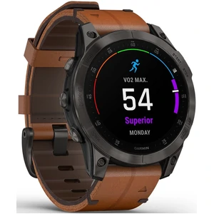 Смарт-годинник GARMIN Epix (Gen 2) Sapphire Black Titanium with Chestnut Leather Band (010-02582-30)