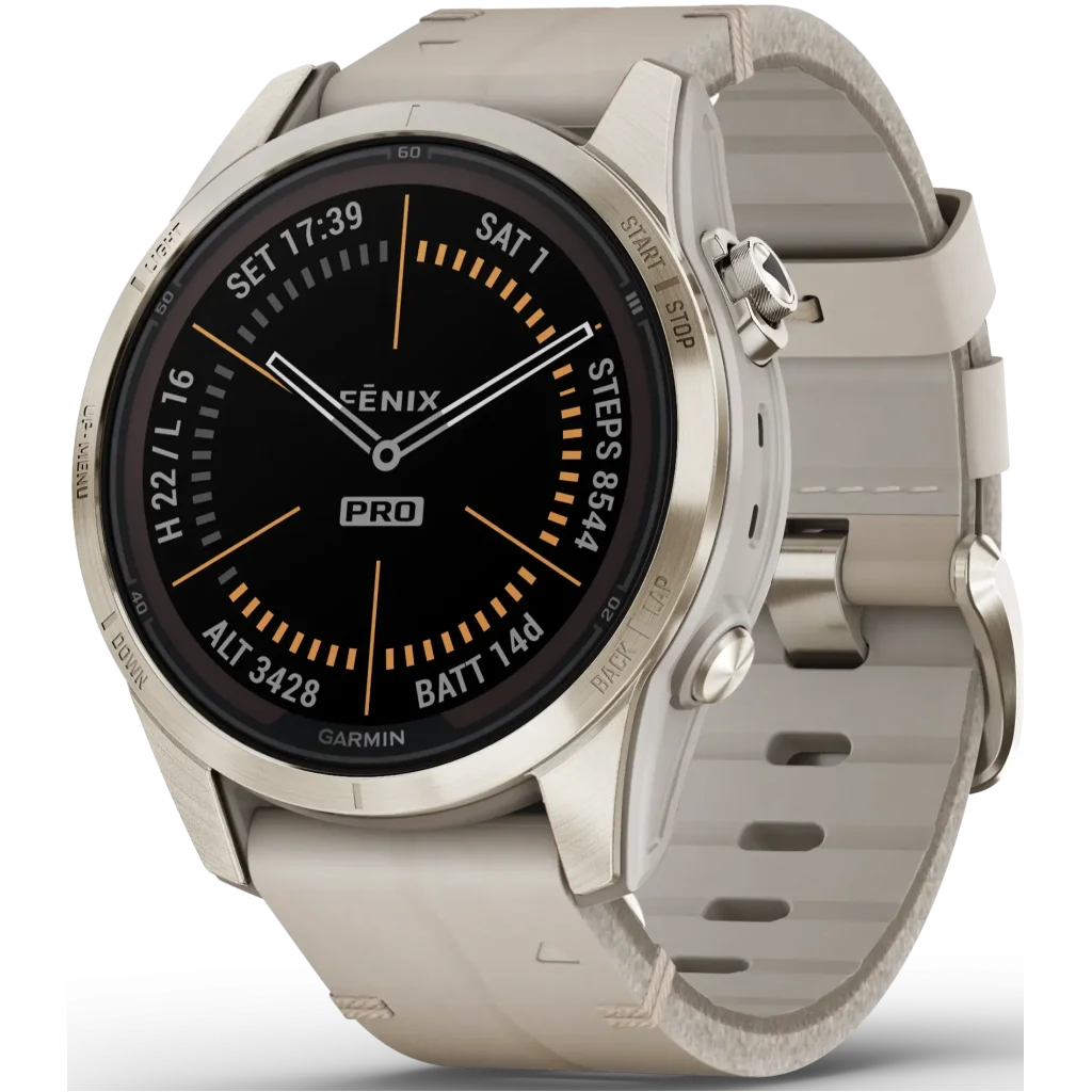 Смарт-годинник GARMIN Fenix 7S Pro Sapphire Solar Soft Gold with Limestone Leather Band (010-02776-30)