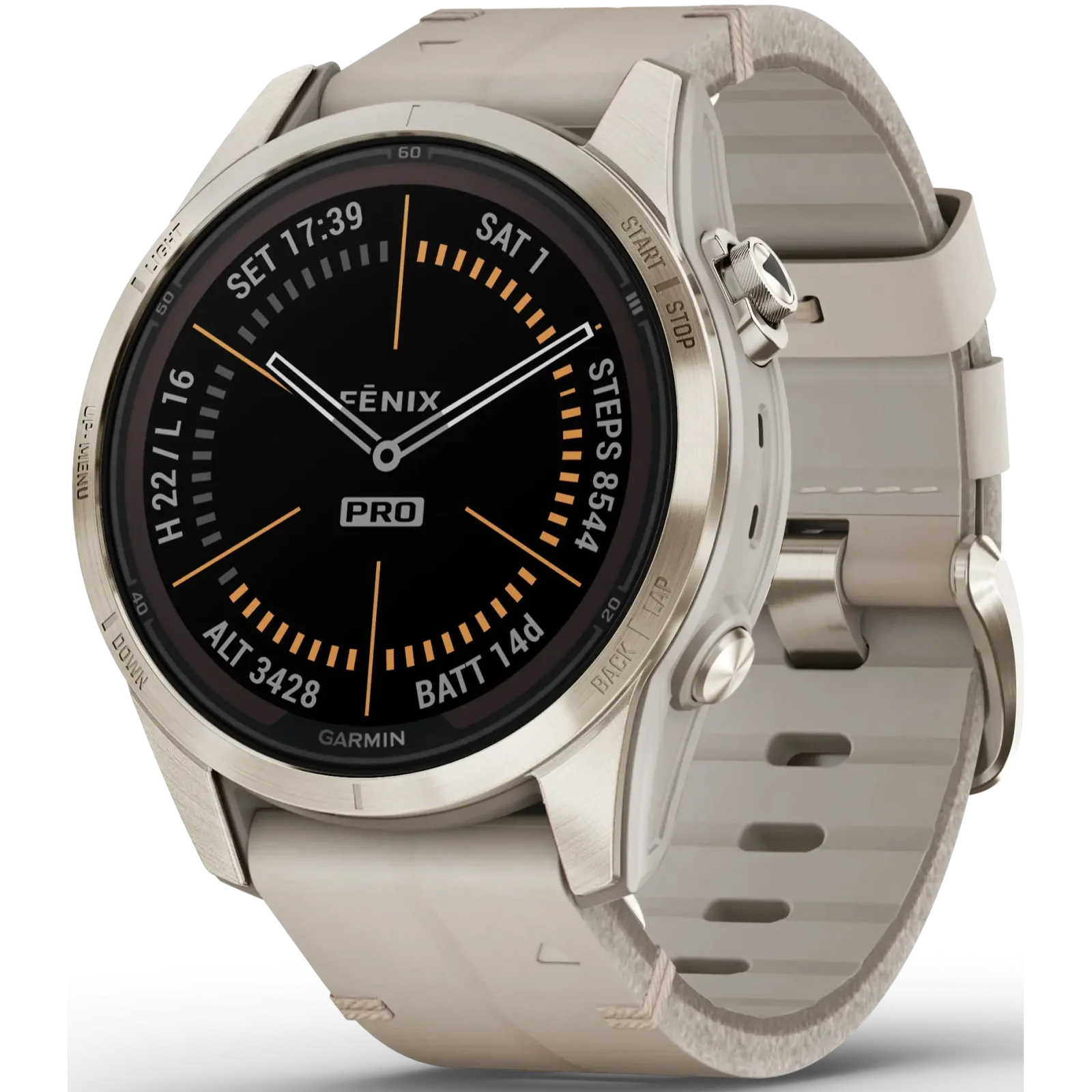 Смарт-годинник GARMIN Fenix 7S Pro Sapphire Solar Soft Gold with Limestone Leather Band (010-02776-30)