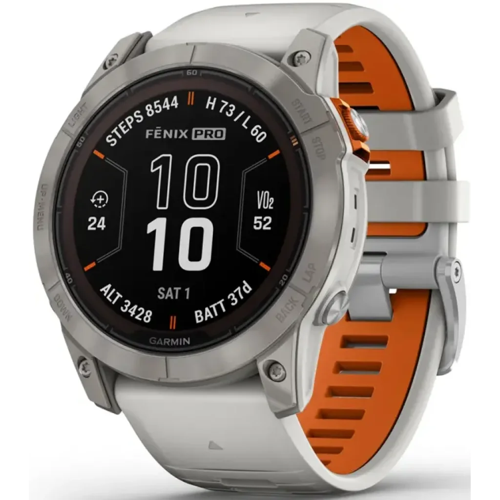 Смарт-годинник GARMIN Fenix 7X Pro Sapphire Solar Titanium with Fog Gray/Ember Orange Band (010-02778-14/15/64)