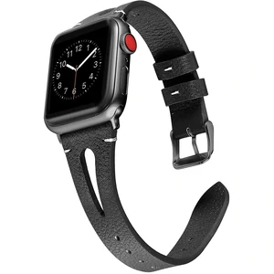 Кожаный ремешок Genuine Leather Slim Breathable Black для Apple Watch 38mm/40mm