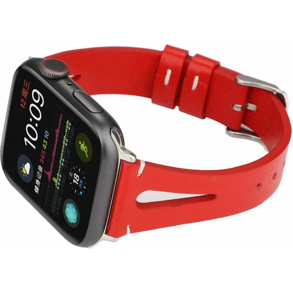 Шкіряний ремінець Genuine Leather Slim Breathable Red для Apple Watch 42mm/44mm