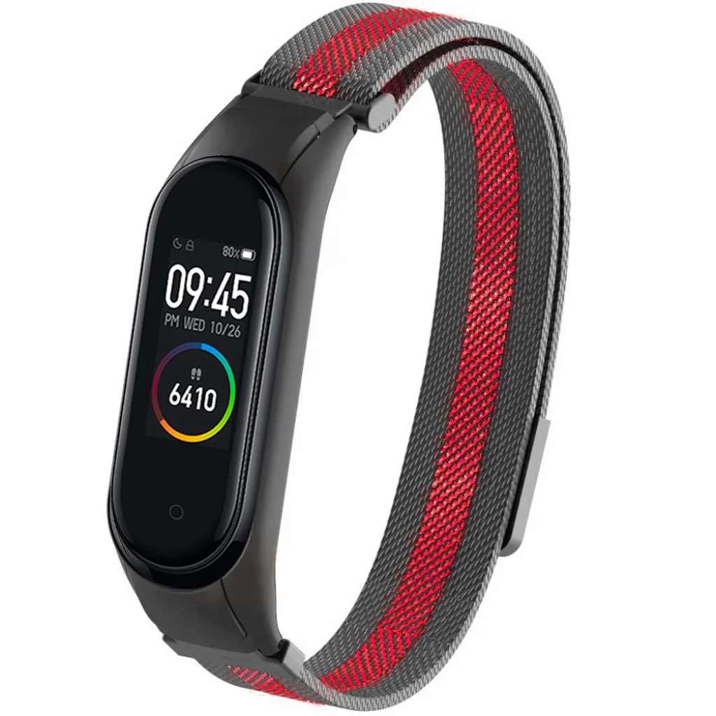 Ремінець Milanese Loop Color Black/Red для Xiaomi Mi Band 4, Mi Band 3