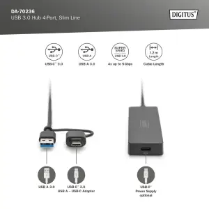 USB-Хаб Digitus USB-A/C 4-port Hub Slim Line (DA-70236) UA