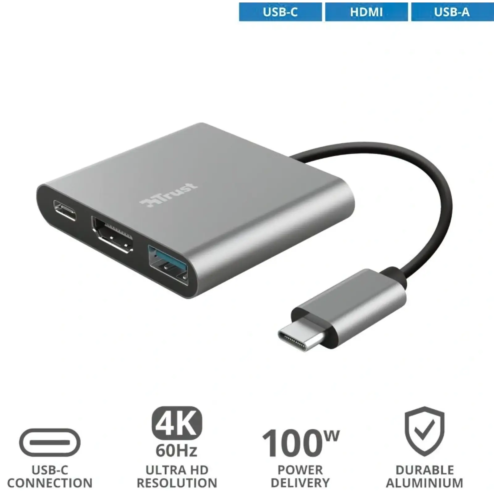 USB-Хаб Trust Dalyx 3-in-1 Multiport USB-C Adapter Aluminium (23772_TRUST) UA