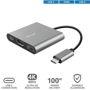 USB-Хаб Trust Dalyx 3-in-1 Multiport USB-C Adapter Aluminium (23772_TRUST) UA