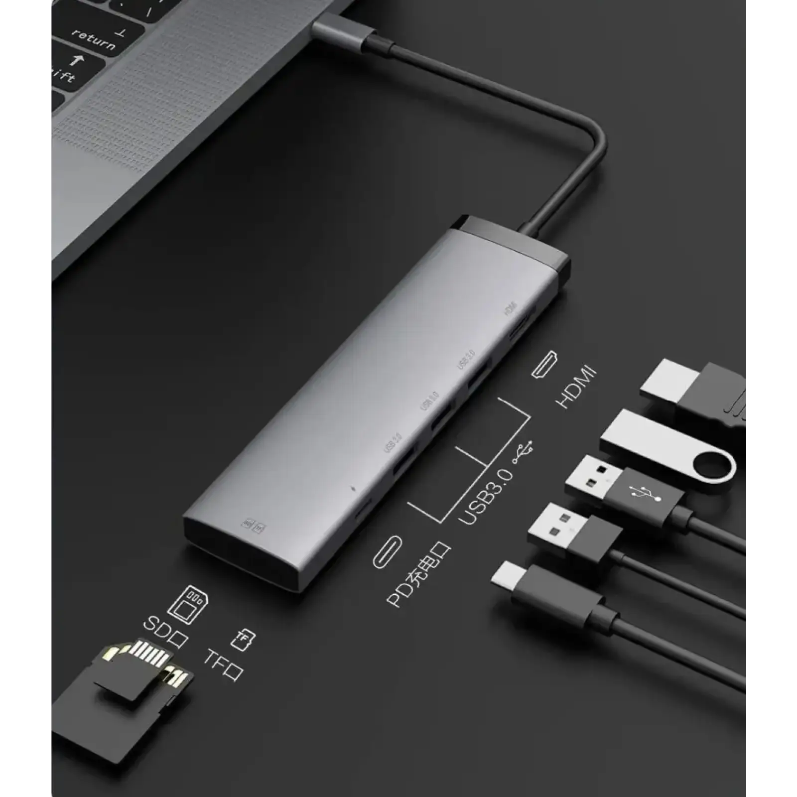 USB-Хаб Xiaomi MiiW Type-C HUB 7-in-1 PD100W+USB3.0*3+HDMI+TF+SD (MWCMA01/3133822)