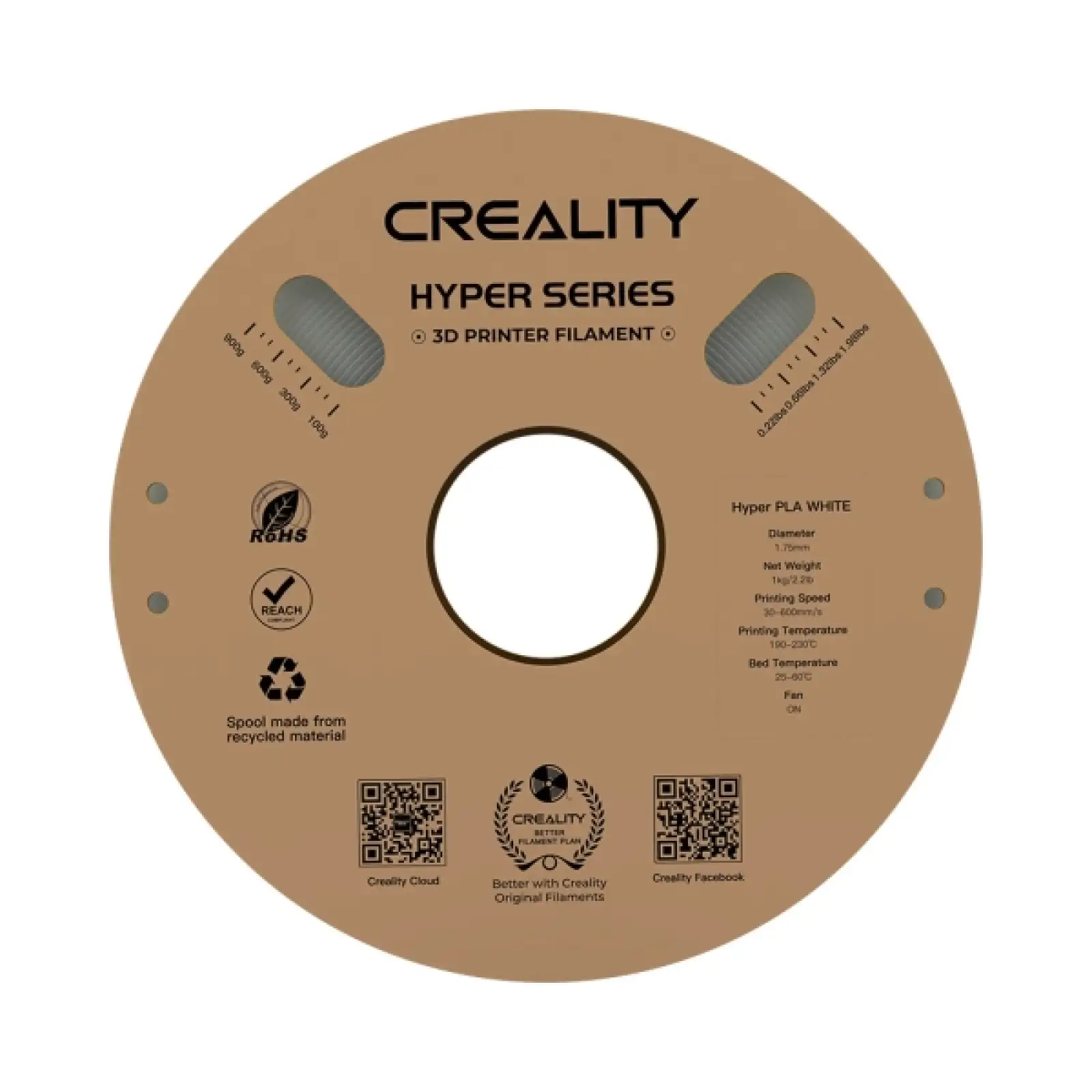 Филамент Creality Hyper PLA Filament 1кг, 1.75мм, білий 3301010335