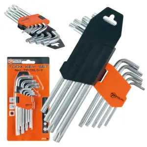 Набор шестигранных TORX ключей Polax Г-образных, 9 предметов, Т10-Т50, Cr-V (25-007) UA