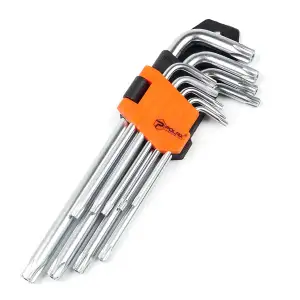 Набор шестигранных TORX ключей Polax Г-образных удлиненных, 9 предметов, Т10-Т50, Cr-V (25-008) UA