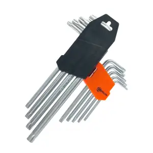 Набор шестигранных TORX ключей Polax Г-образных удлиненных, 9 предметов, Т10-Т50, Cr-V (25-008) UA