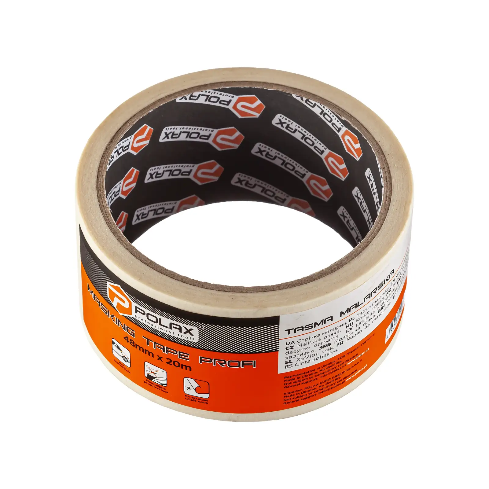 Малярна клейка стрічка Polax Profi 48 мм х 20 м (101-022) UA