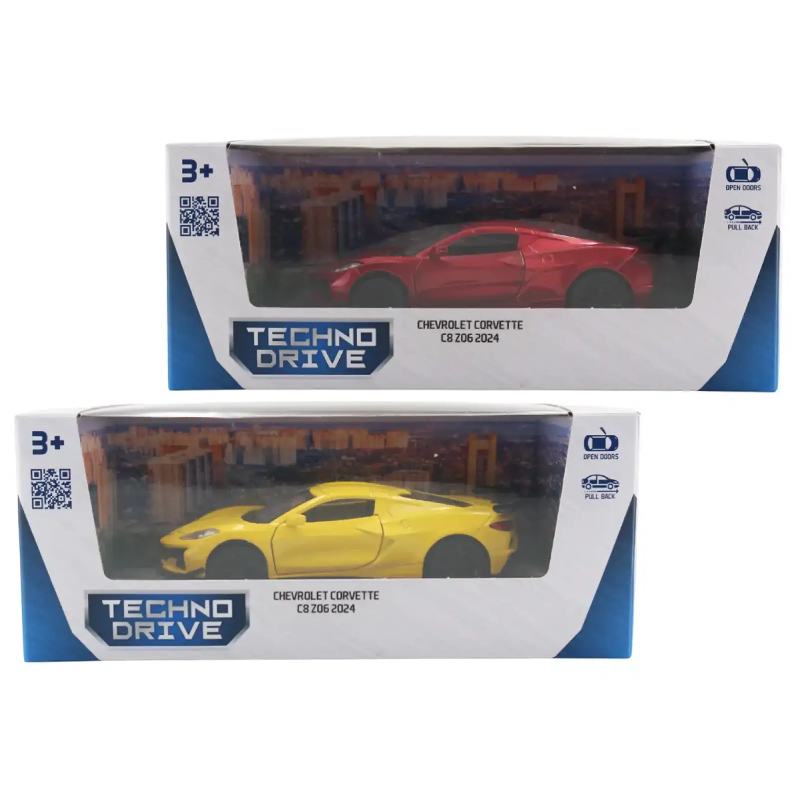 Автомодель CHEVROLET CORVETTE C8 Z06 2024 (желтый, красный) TechnoDrive (250310)