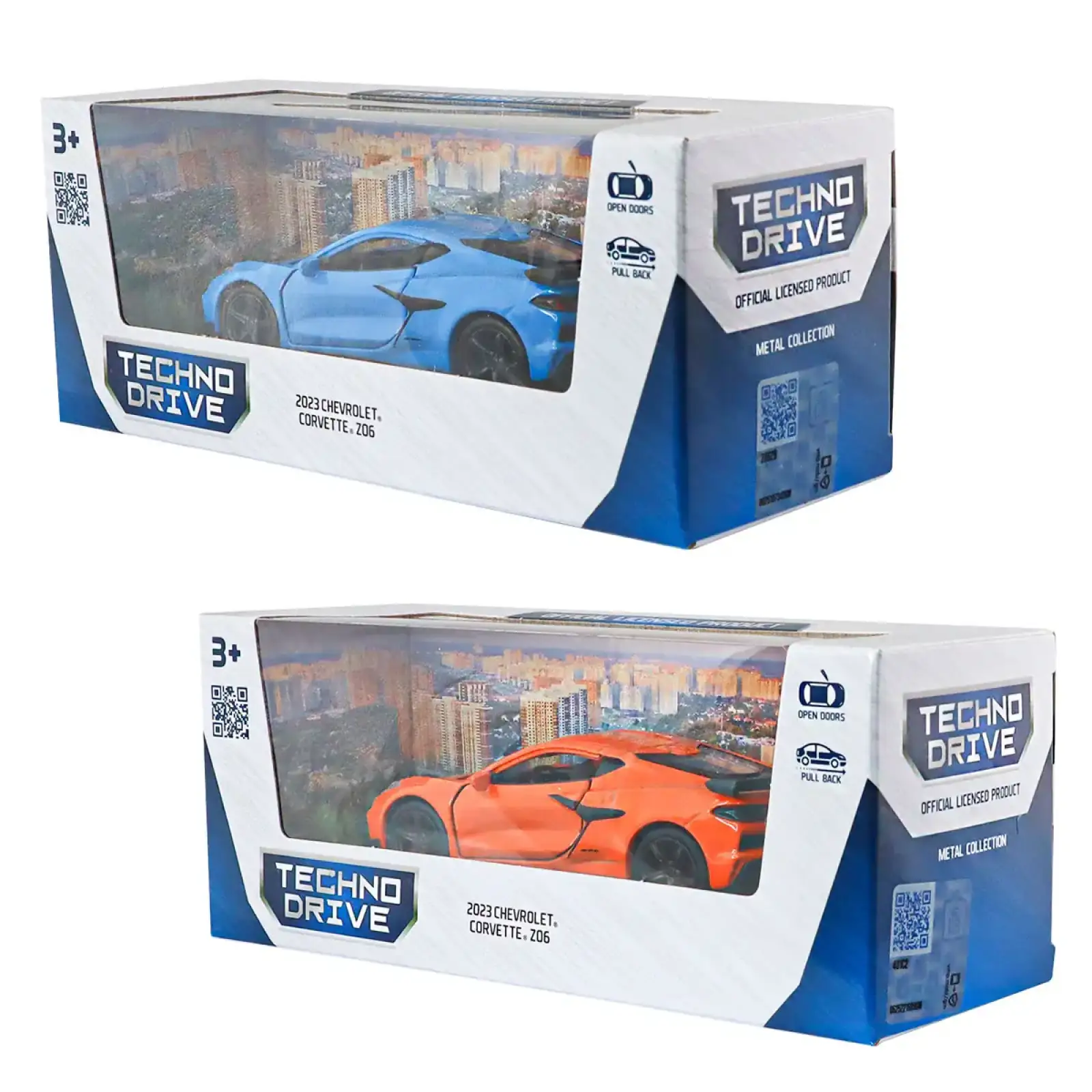 Автомодель - CHEVROLET CORVETTE Z06 2023 (помаранчевий, світло-блакитний) TechnoDrive (250383W)