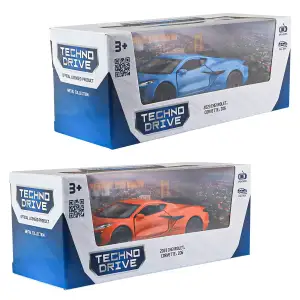Автомодель - CHEVROLET CORVETTE Z06 2023 (помаранчевий, світло-блакитний) TechnoDrive (250383W)