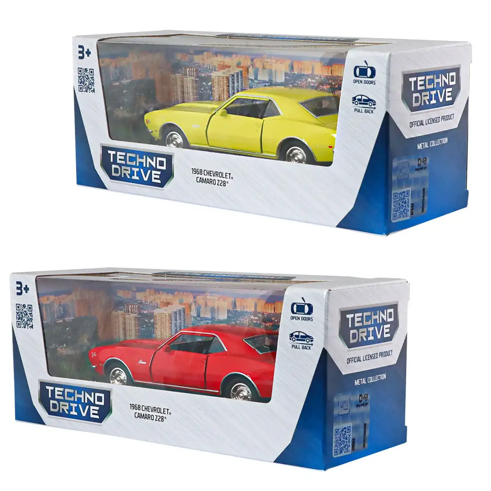 Автомодель - CHEVROLET CAMARO Z28 1968 (червоний, жовтий) TechnoDrive (250384W)